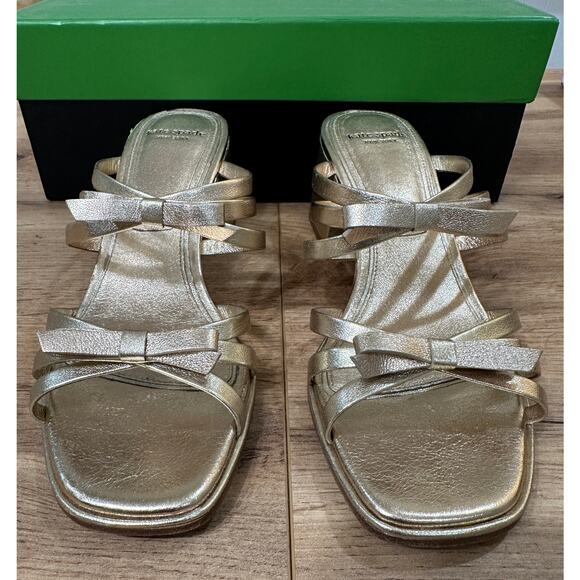 Kate Spade Carolina Block Heel Sandal Metallic Nappa Pale Gold 6.5 Lightly Worn - Picture 5 of 16